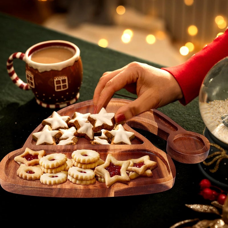 Gtencemen Acacia Wood Christmas Hat Tray - Decorative Serving Platter, Festive Plate, Xmas Dish & Wooden Charcuterie Board for Holiday Gift, Cheese, Fruit, Veggie & Cookie, Food, Snack, 14” x 11” - Image 2